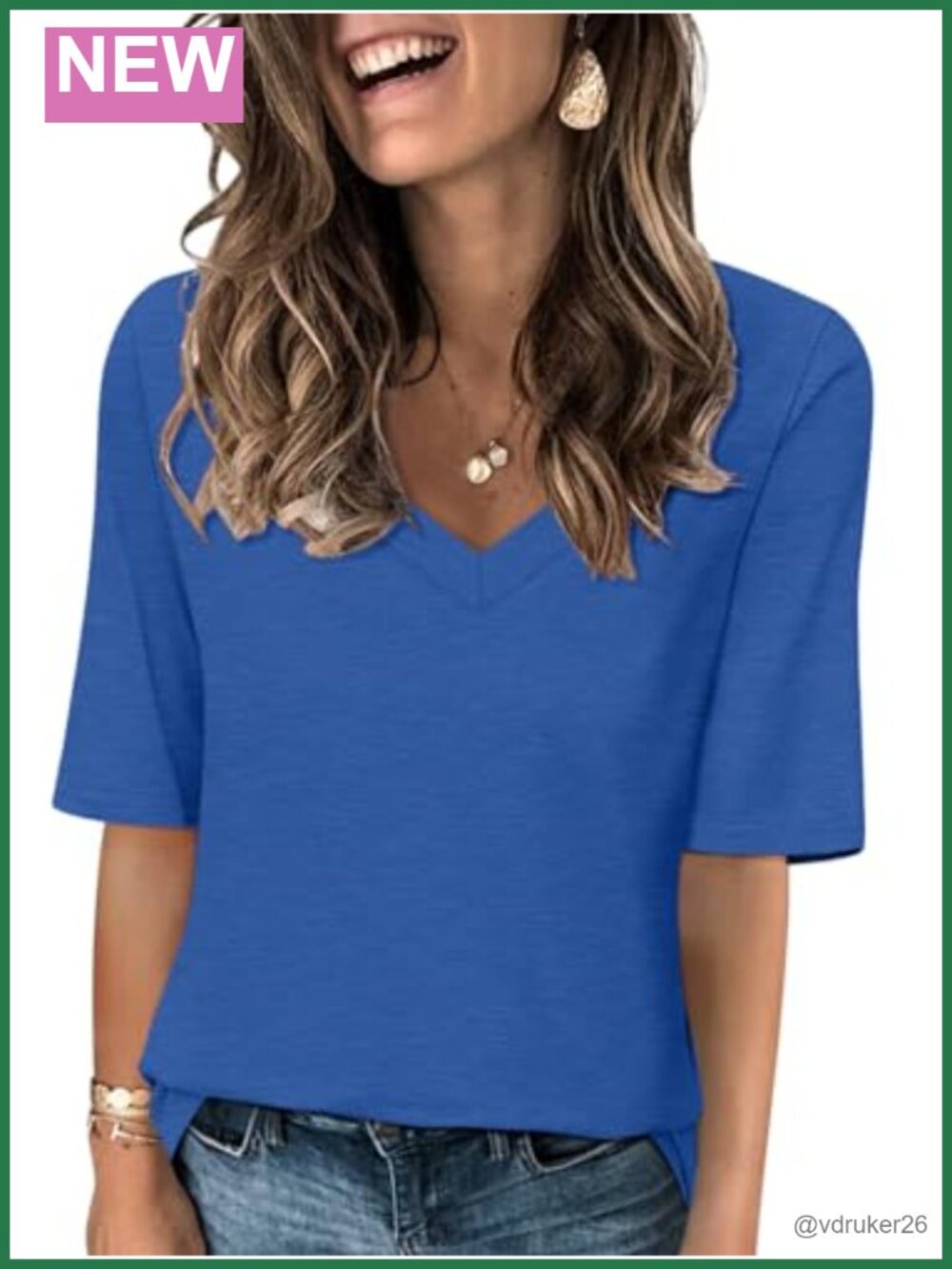 Women's V Neck Half Sleeve T-Shirt Casual Summer Basic Tee